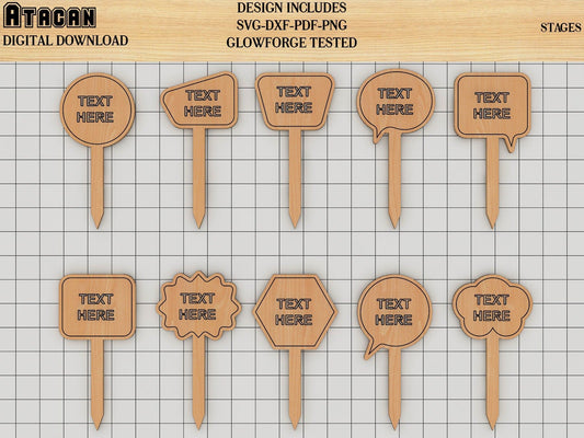 Plant marker SVG laser cut files, Plant Stakes Bundle, Garden Markers Glowforge Templates 244