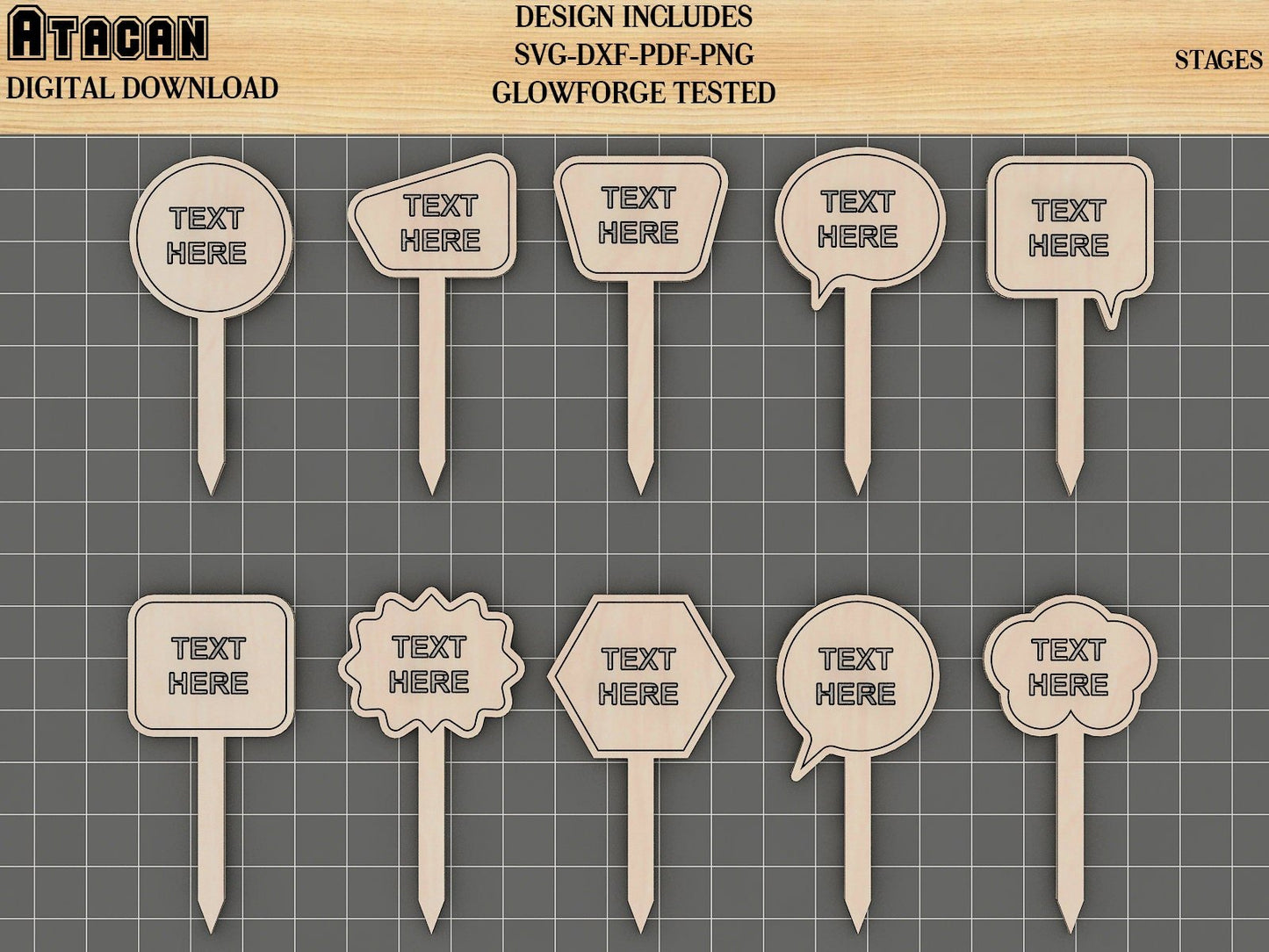Plant marker SVG laser cut files, Plant Stakes Bundle, Garden Markers Glowforge Templates 244
