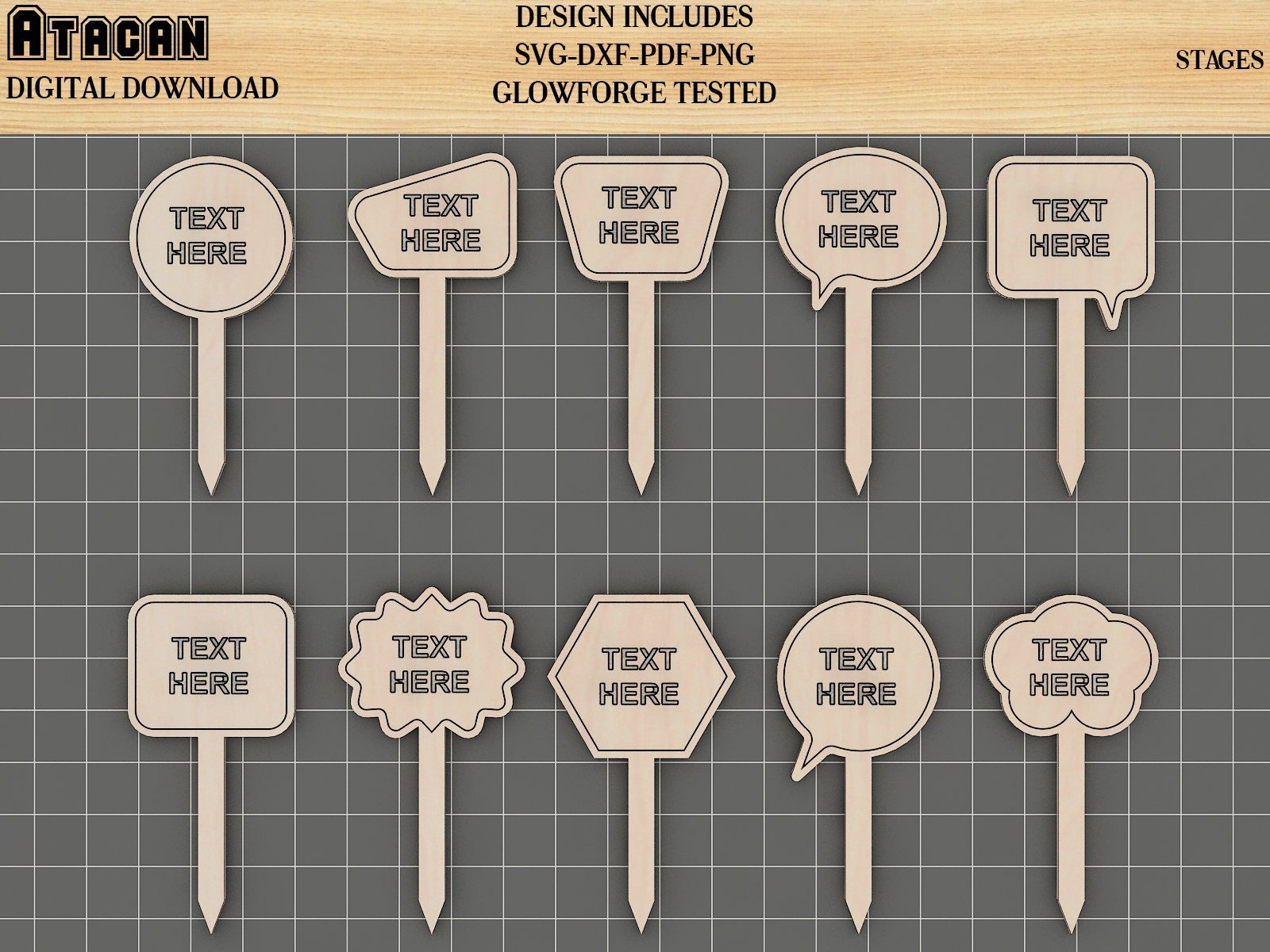 Plant marker SVG laser cut files, Plant Stakes Bundle, Garden Markers Glowforge Templates 244