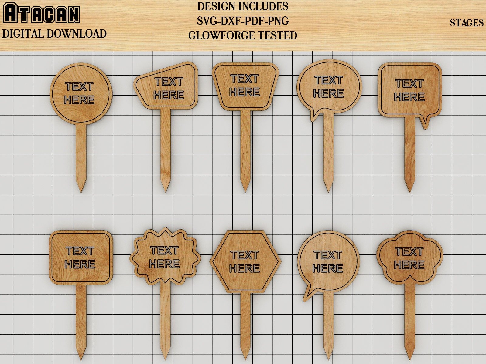 Plant marker SVG laser cut files, Plant Stakes Bundle, Garden Markers Glowforge Templates 244