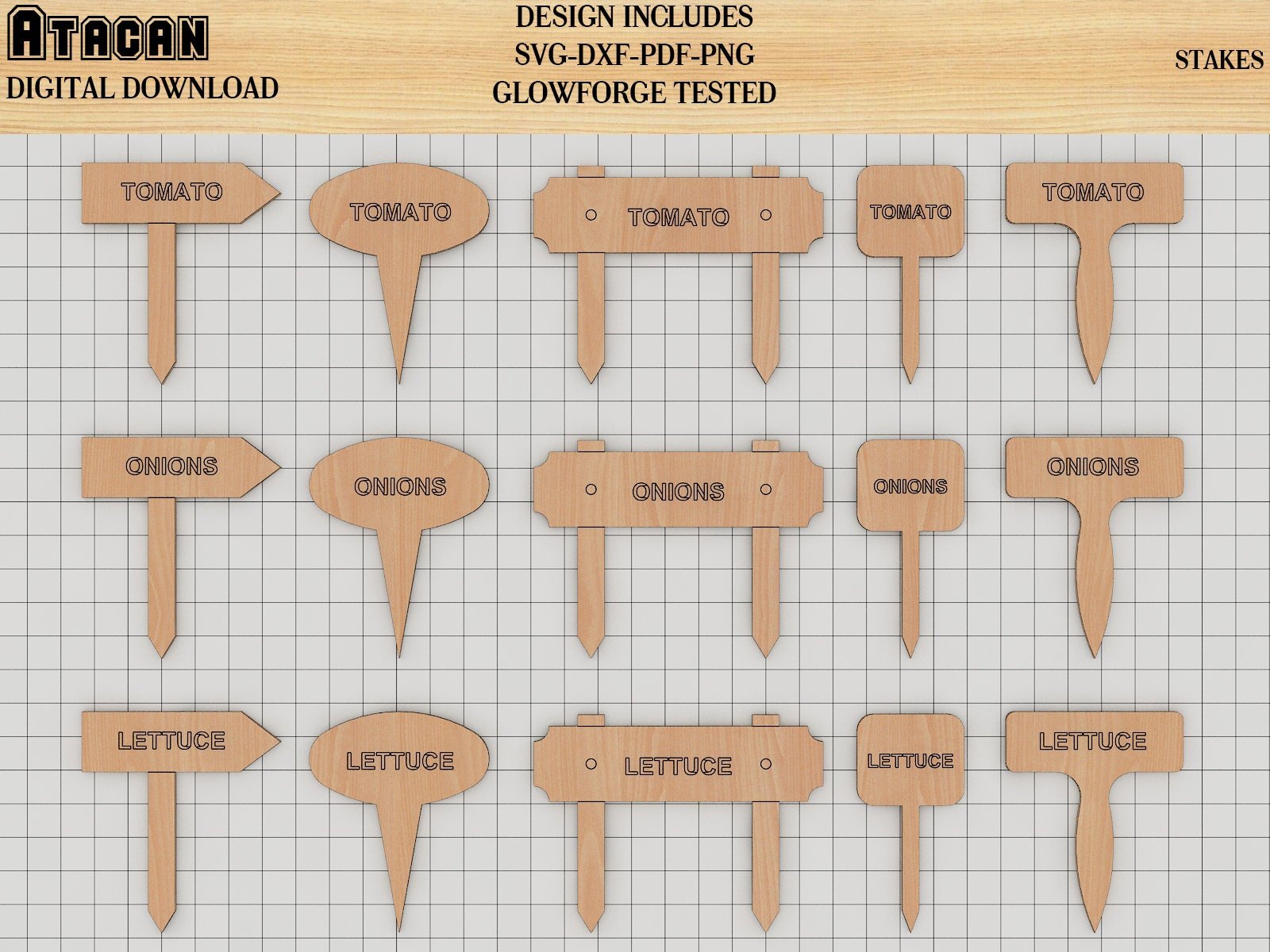 Plant marker SVG laser cut files, Plant Stakes Bundle, Garden Markers Glowforge Tested 245