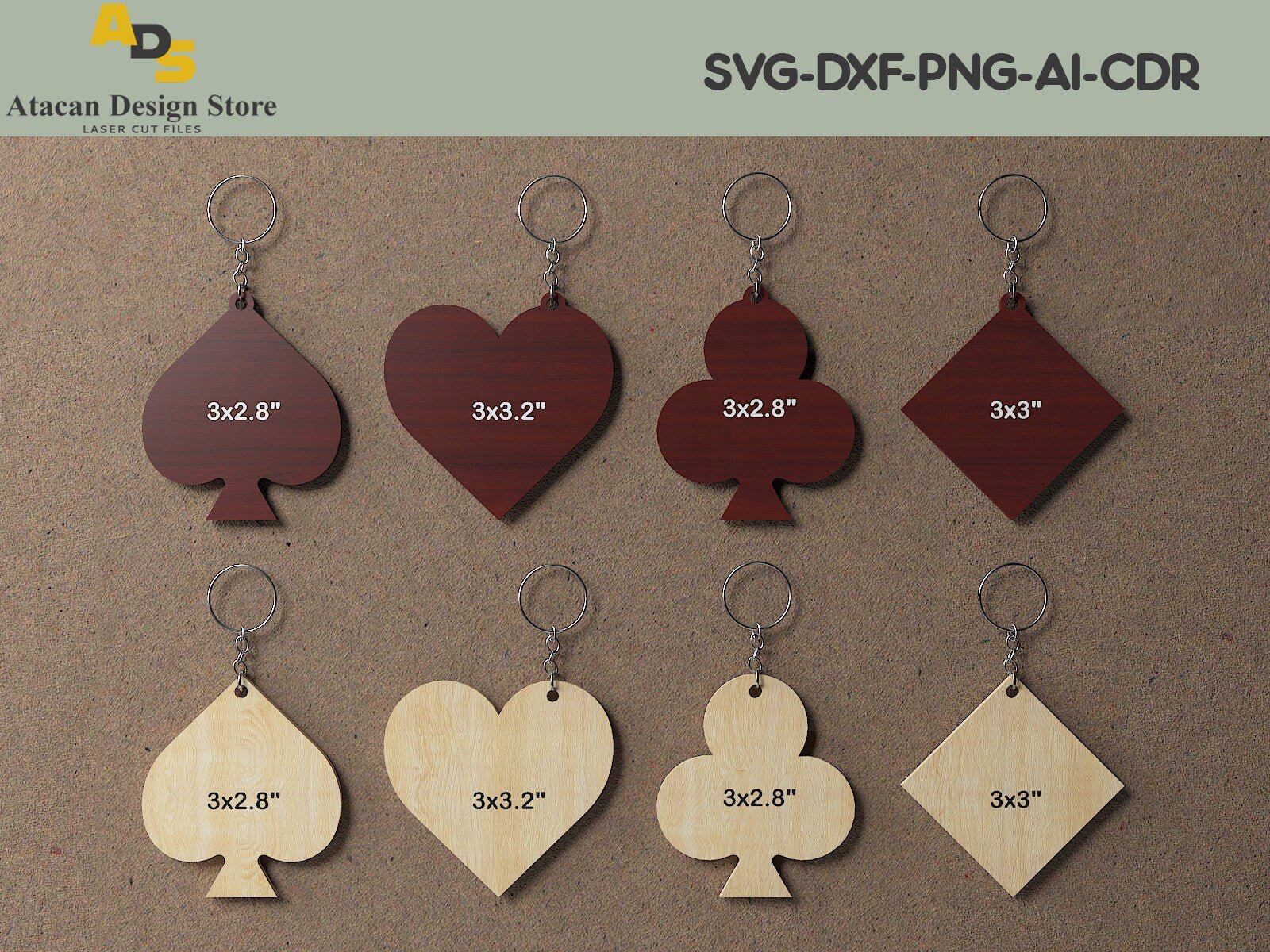 Play Card Keyrings Set / Personalised Wood Keyrings / Glowforge Svg Dx ...
