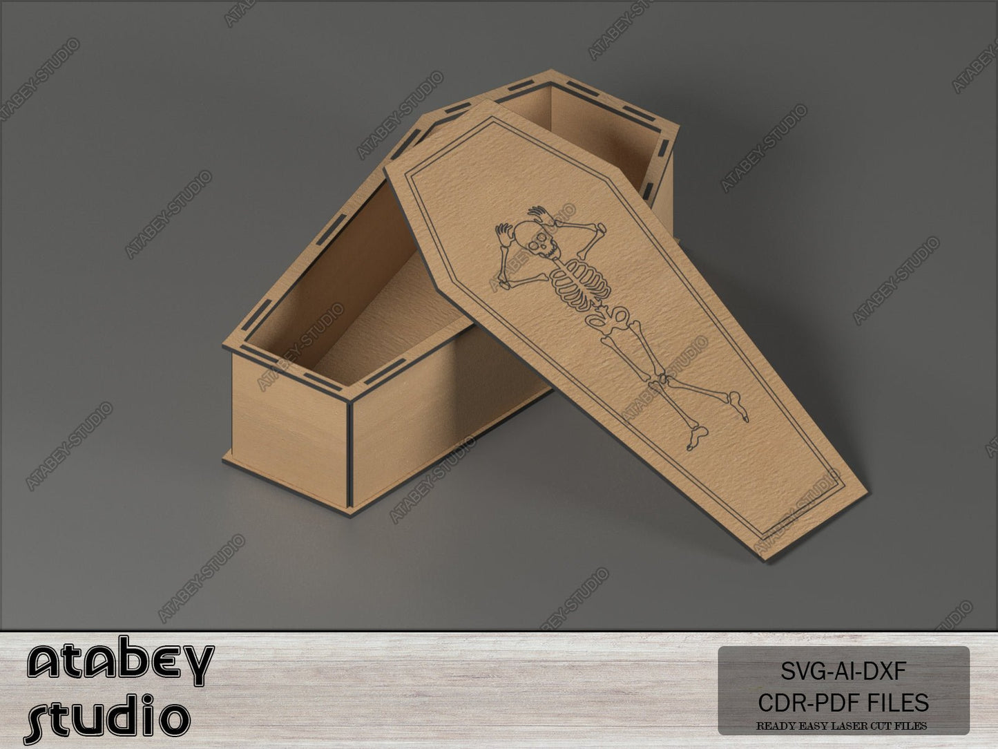 Plywood Coffin with Lid - Coffins Design Halloween Decoration, Simple Assembly - Multiple Thickness Options