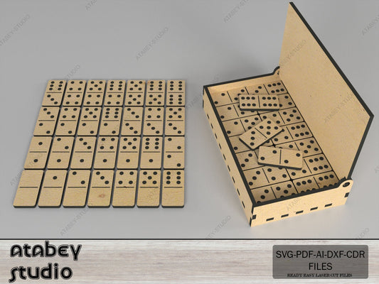 Portable Travel Domino Board Game Set / Laser Cut Dominoes Box / Wood DIY Box for Puzzle SVG, DXF Ai Cdr 553