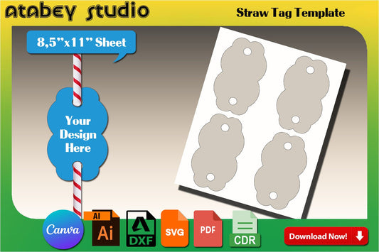 Printable Straw Flags / Straw Tags / Birthday Favor Template / Paper Straw Flags Svg Dxf Ai Cdr 527