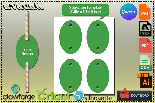 Printable Straw or Pencil Tags Template / Editable Straw Flags / Ellipse Straw Labels / Straw Tag Vectors SVG DXF Ai CDR 373