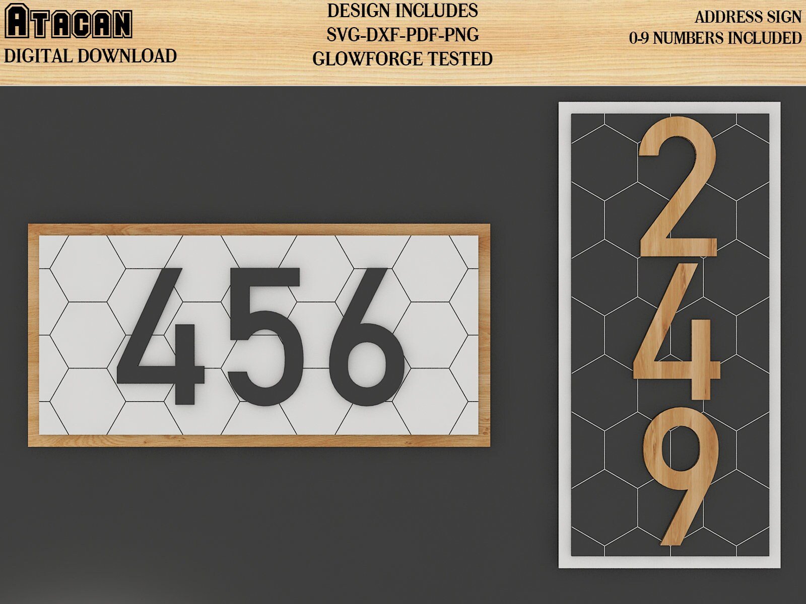 Property Number Door Sign Plaque / Number Sign / Herringbone pattern Laser cut files / Barn quilt SVG 426