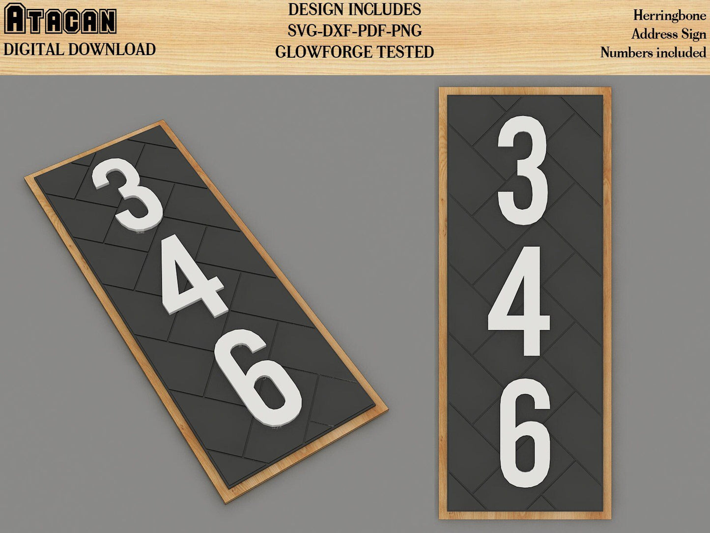 Property Number Door Sign Plaque / Number Sign / Herringbone pattern Laser cut files / Barn quilt SVG 426