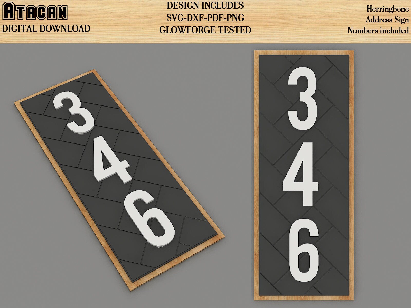 Property Number Door Sign Plaque / Number Sign / Herringbone pattern Laser cut files / Barn quilt SVG 426