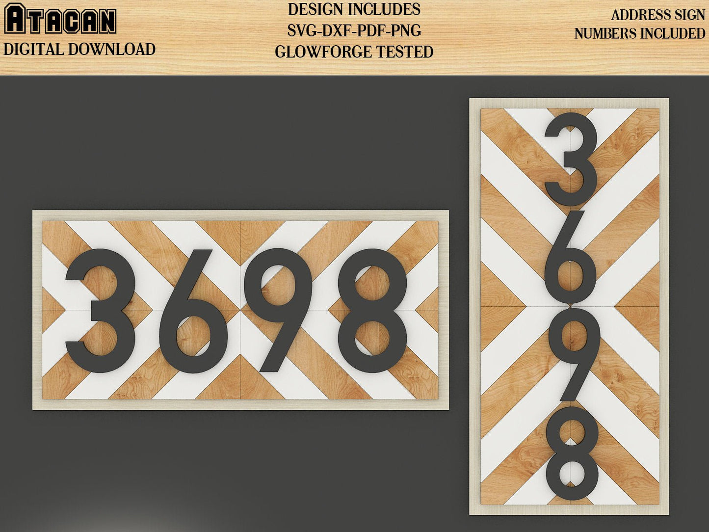 Property Number Door Sign Plaque / Number Sign / Herringbone pattern Laser cut files / Barn quilt SVG 426