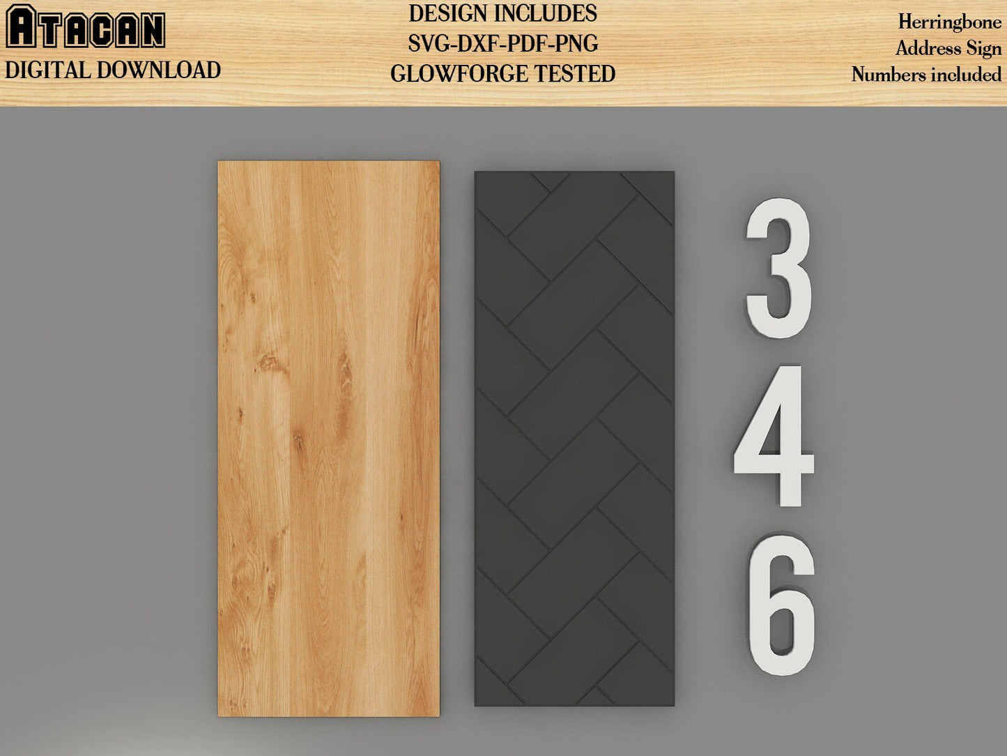 Property Number Door Sign Plaque / Number Sign / Herringbone pattern Laser cut files / Barn quilt SVG 426