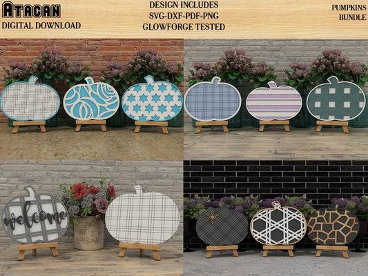 Pumpkin Bundle Plaid and Flowery for Easel Stands SVG files for Glowforge 187
