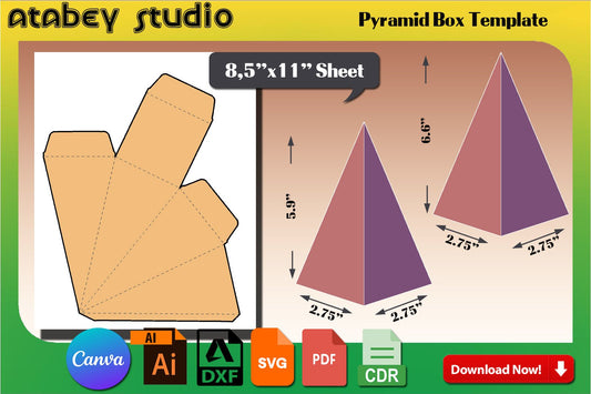 Pyramid Box Template / Pyramid Favor Box / PopCorn Snack Box / Gift Box Party Favor Decorations Svg Dxf Ai Cdr 525