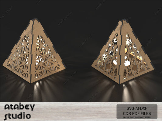 Pyramid Tea Light Lanterns - Laser Cut Candle Holder Files - Plywood Table Lamp Decor 574