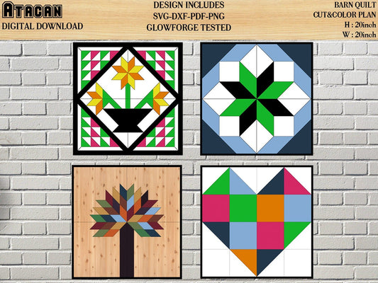Quilt Laser Cut File Bundle traditional Wood quilt pattern for Lasers such as Glowforge Arrow designs Home decor 20x20 inch quilt 011
