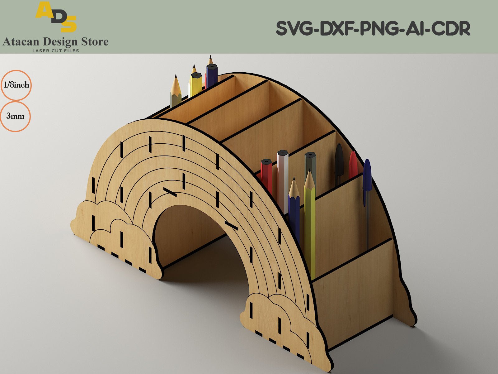 Rainbow Pen Holder / Table top Organizer / Pencil Display Stand / Dxf Svg Cdr Files 246