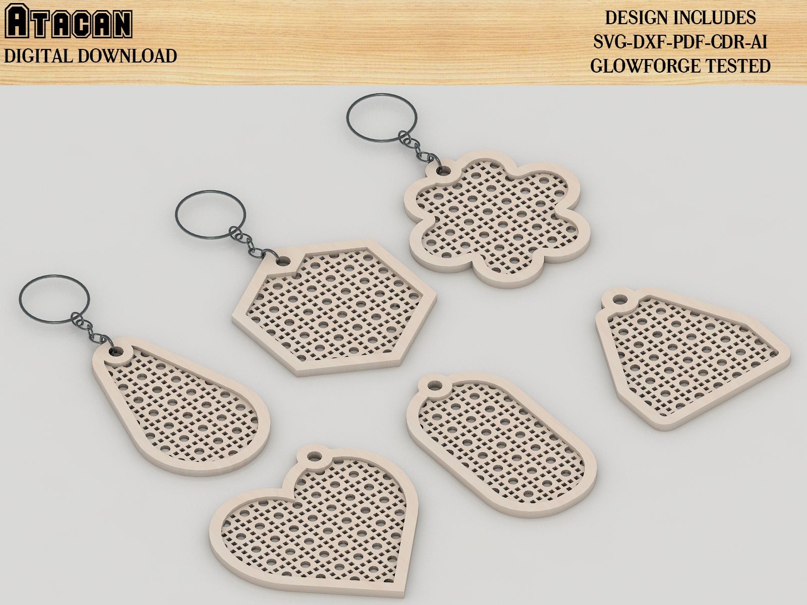 Rattan cane Keychain Bundle / Rattan Patterned Keychain Laser cut Svg files / Digital Vector files 406