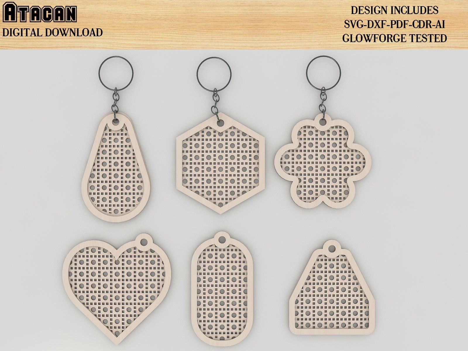 Rattan cane Keychain Bundle / Rattan Patterned Keychain Laser cut Svg files / Digital Vector files 406