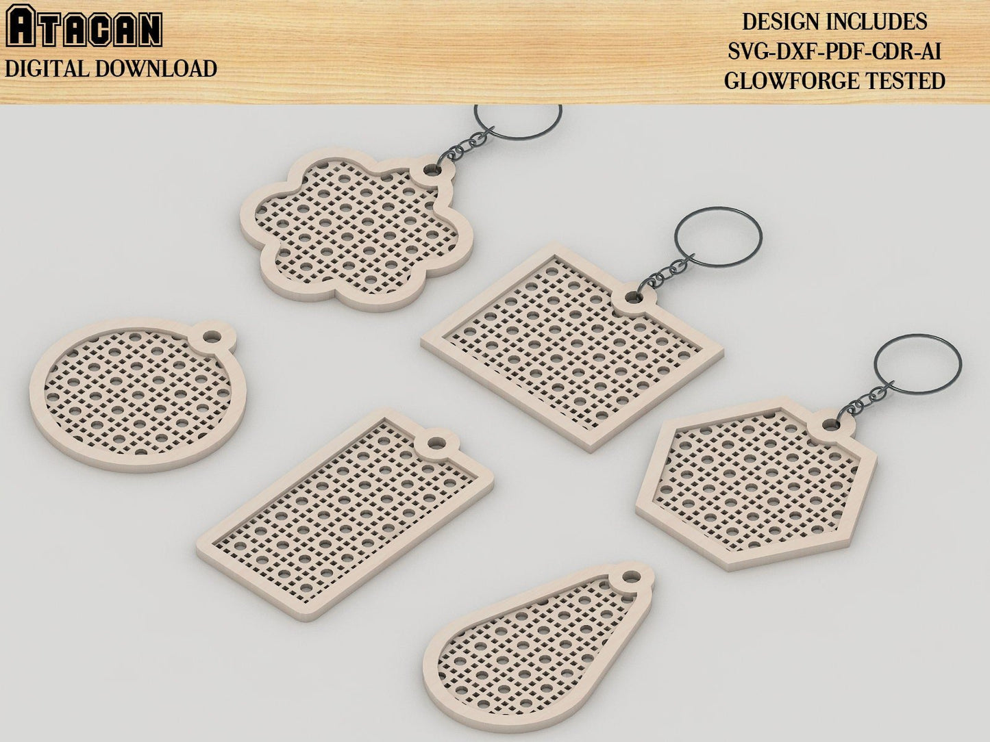 Rattan cane Keychain Designs / Rattan Patterned Keychain Laser cut Svg files / Glowforge Key files 408