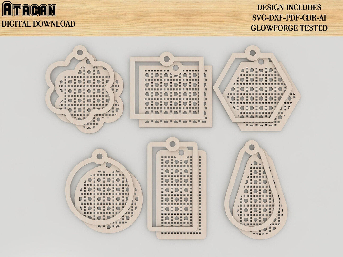 Rattan cane Keychain Designs / Rattan Patterned Keychain Laser cut Svg files / Glowforge Key files 408