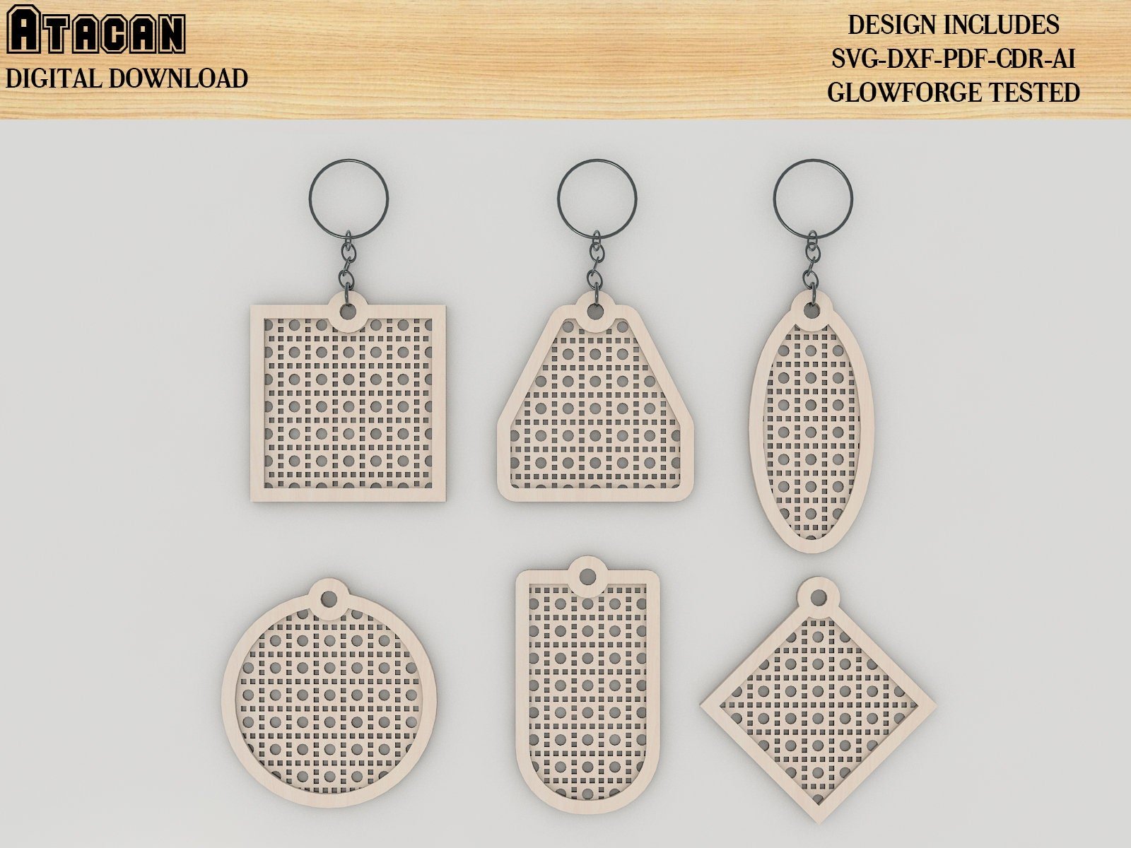 Rattan cane Keychain Designs / Rattan Patterned Keychain Laser cut Svg files / Glowforge Vector files 407