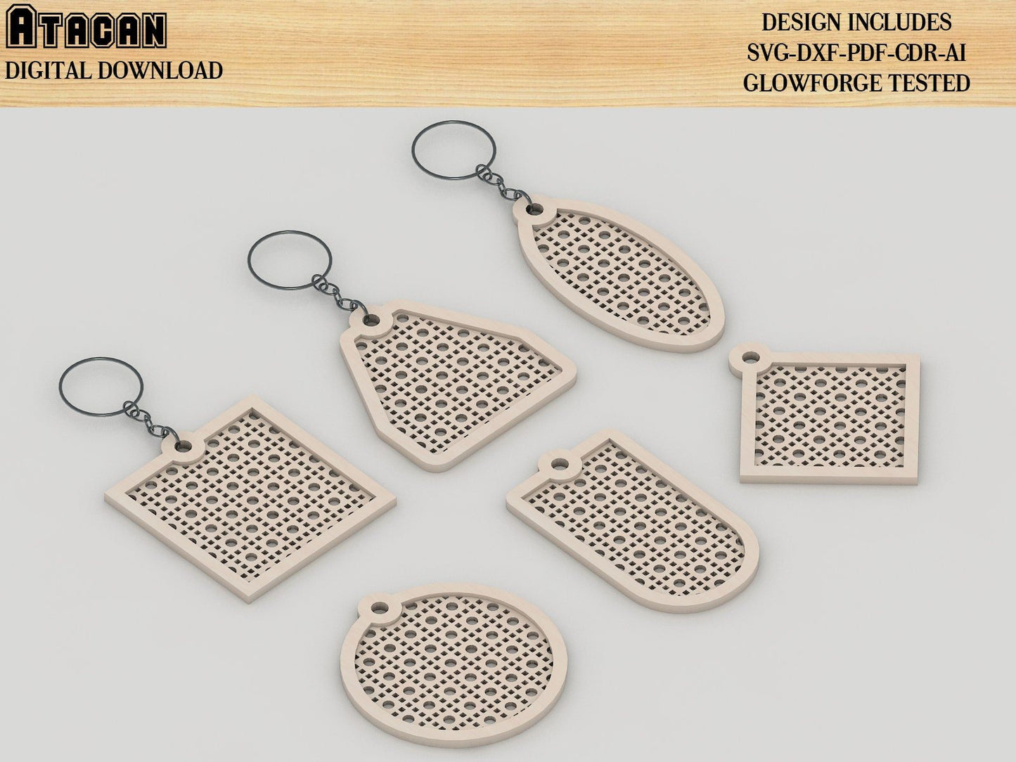 Rattan cane Keychain Designs / Rattan Patterned Keychain Laser cut Svg files / Glowforge Vector files 407