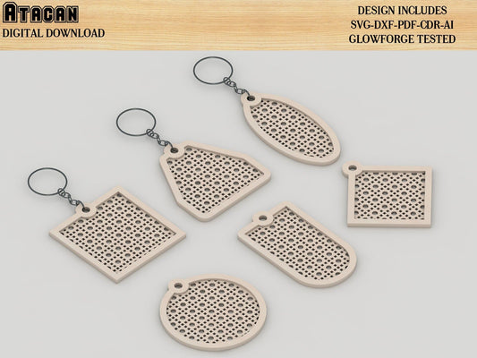 Rattan cane Keychain Designs / Rattan Patterned Keychain Laser cut Svg files / Glowforge Vector files 407