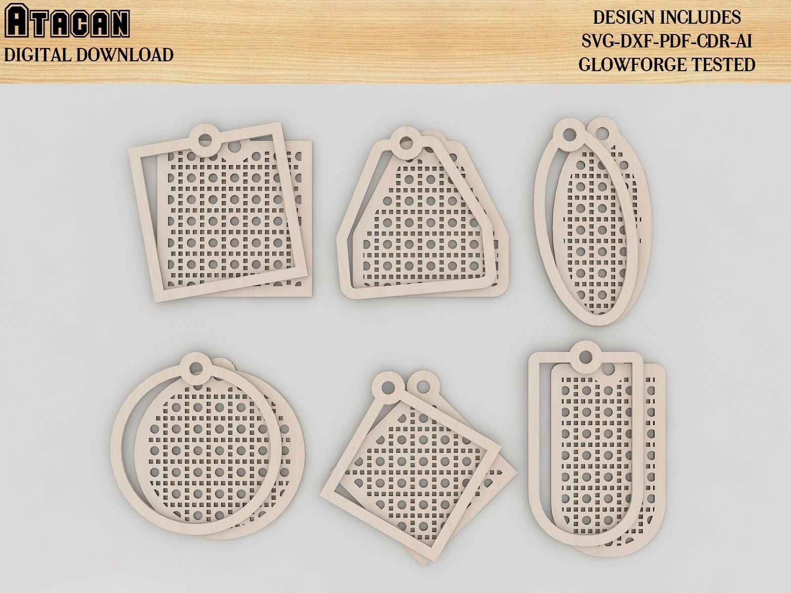 Rattan cane Keychain Designs / Rattan Patterned Keychain Laser cut Svg files / Glowforge Vector files 407