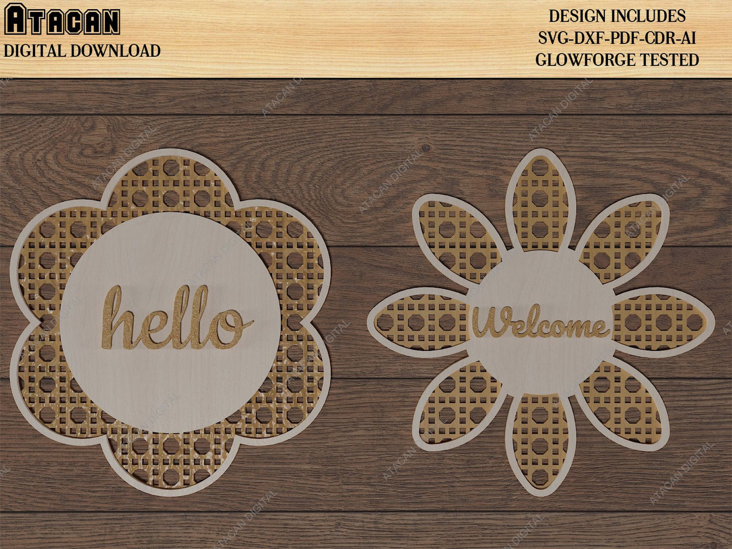 Rattan Cane Sign Backer Bundle / Rattan Cane Round shape Laser Cut Files / Cane Webbing Flower SVG DXF CDR Ai 497