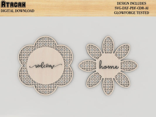 Rattan Flower Digital laser cut file / Boho Rattan Cane Pattern Files / Daisy Glowforge Templates 399