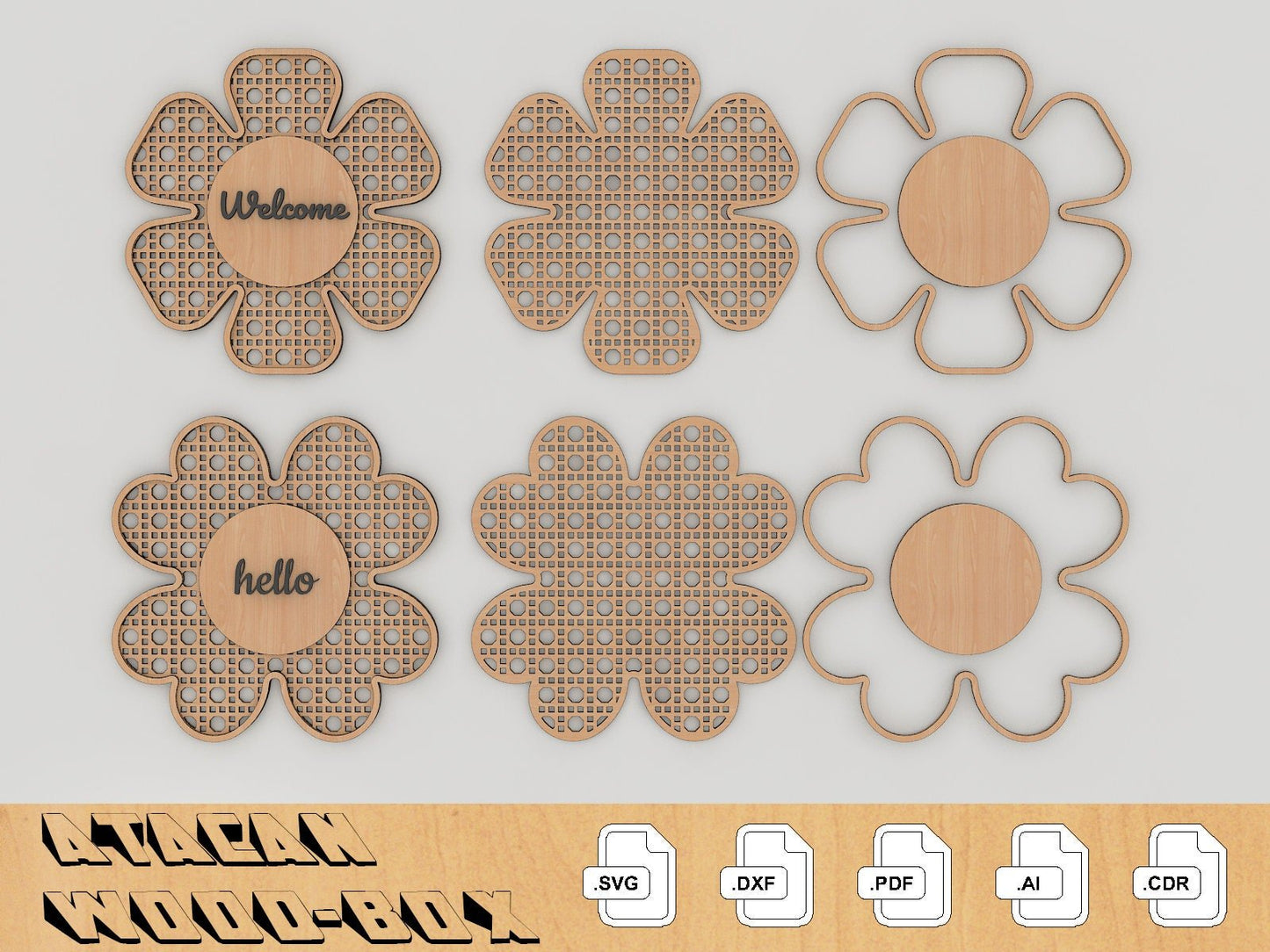 Rattan Flower Digital laser cut file / Boho Rattan Cane Pattern Files / Glowforge Templates 231