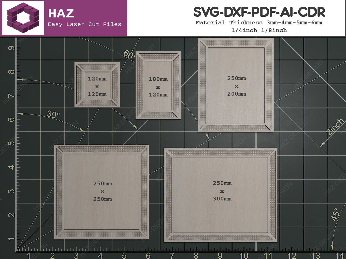Rattan Photo Frame Bundle 5 Sizes / Cane Pattern Frame Templates / Glowforge Photo Frames SVG DXF CDR Ai 069