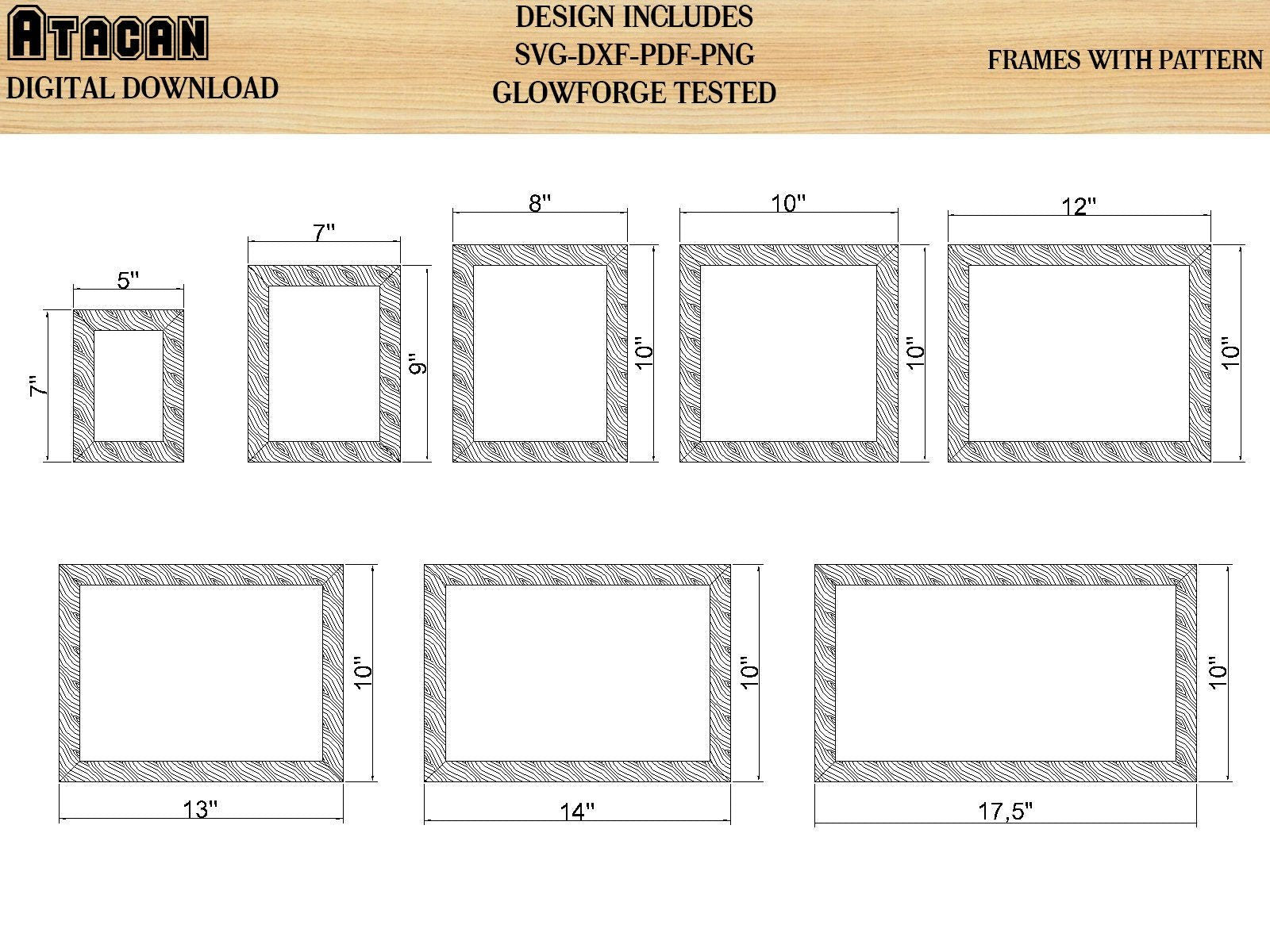 Dxf Shape Rectangular Rectangle Frames With Pattern laser svg cut files square frame bundle ...