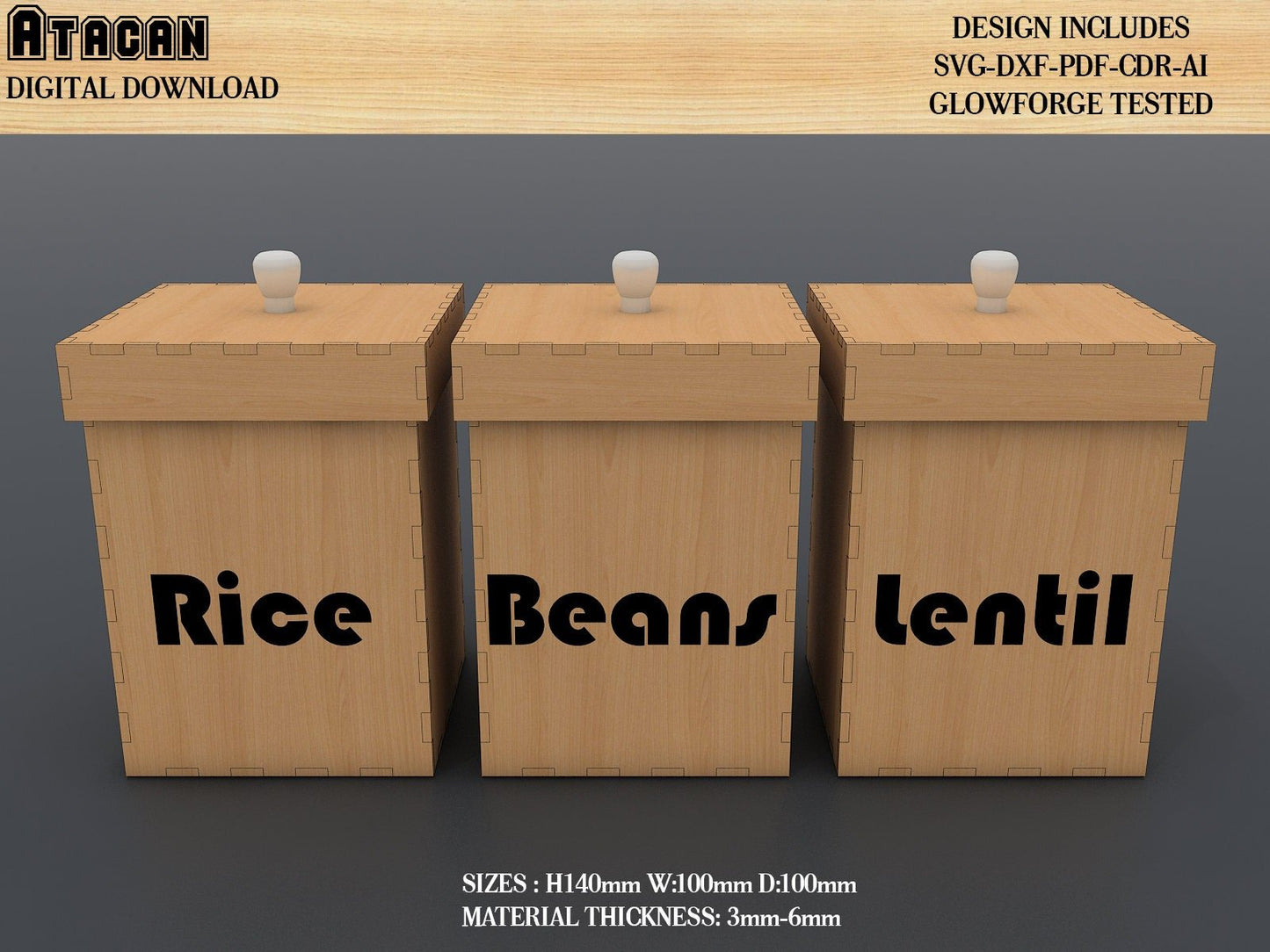 Rice Box Laser cut Files, Bean Boxes SVG DXF, Glowforge laser cut plan 321