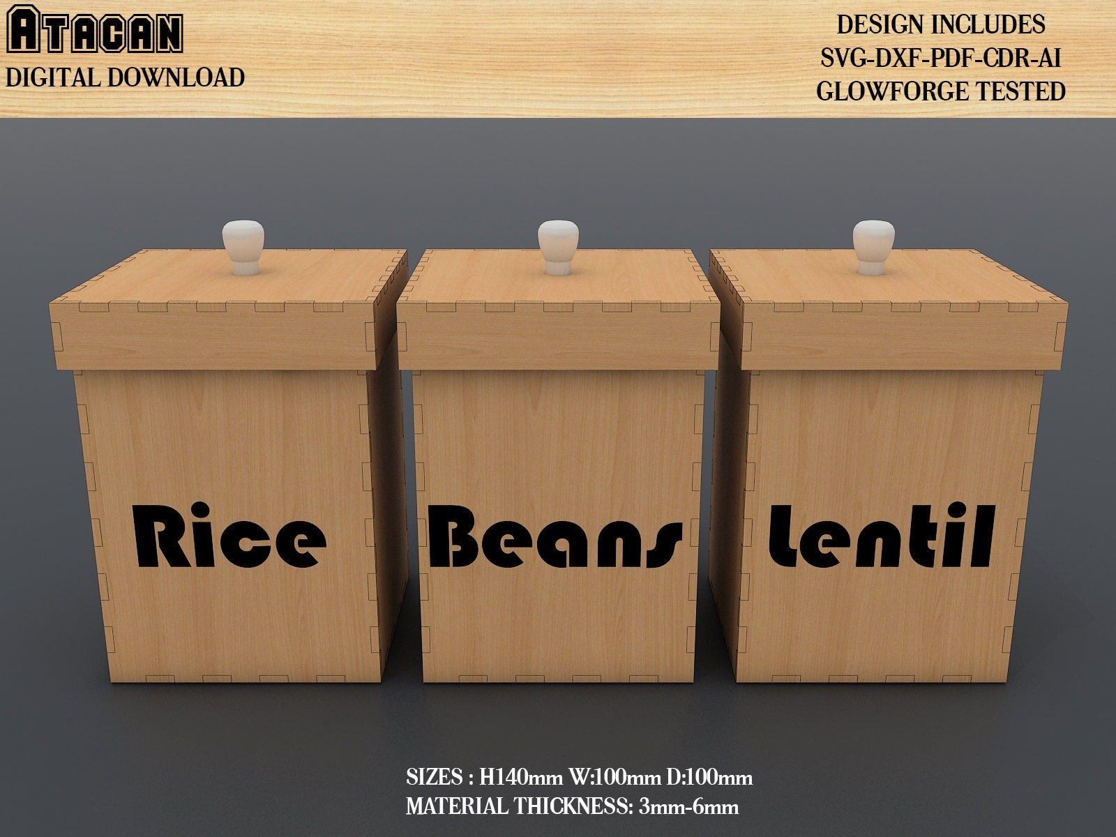 Rice Box Laser cut Files, Bean Boxes SVG DXF, Glowforge laser cut plan 321