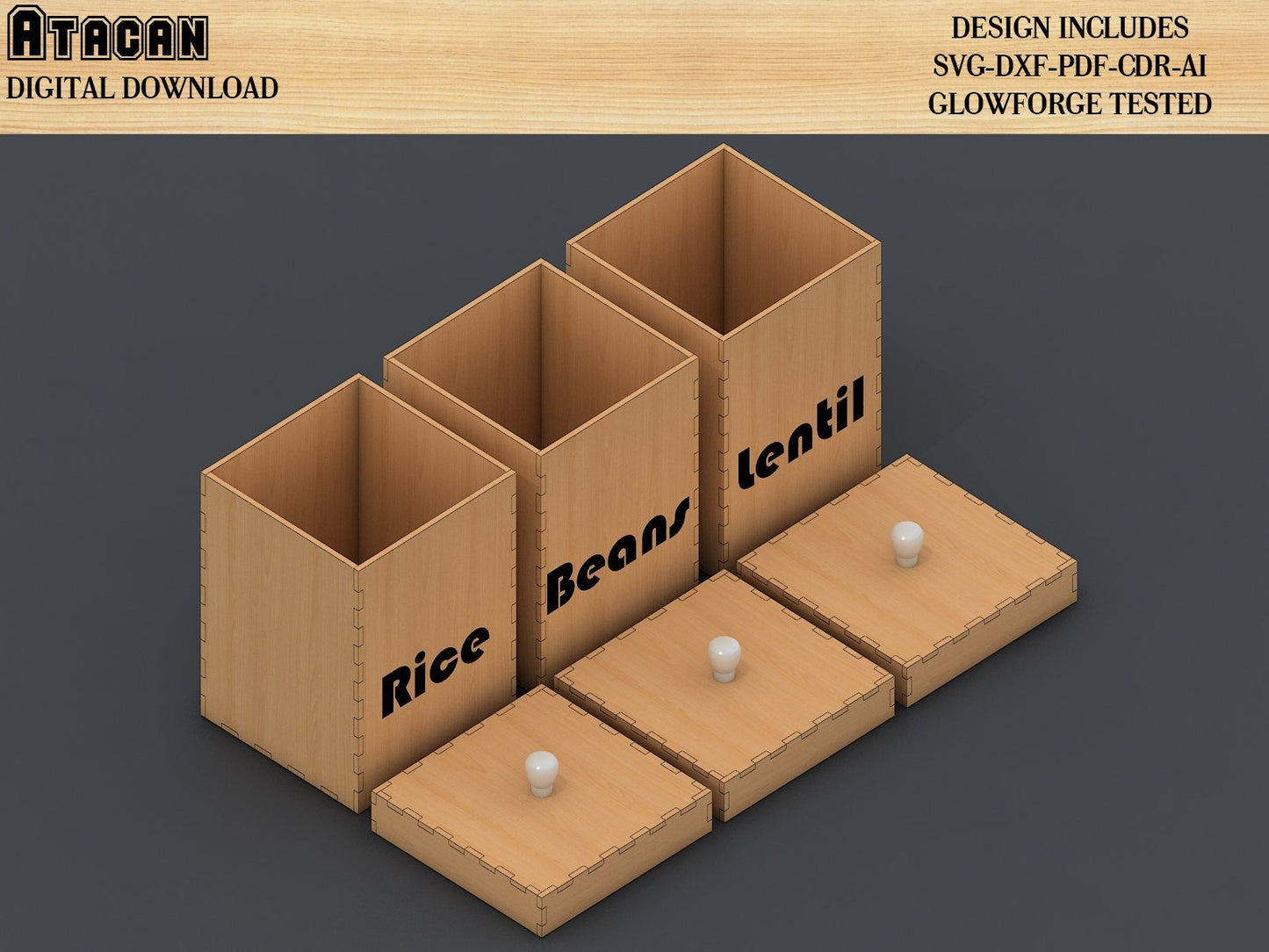 Rice Box Laser cut Files, Bean Boxes SVG DXF, Glowforge laser cut plan 321