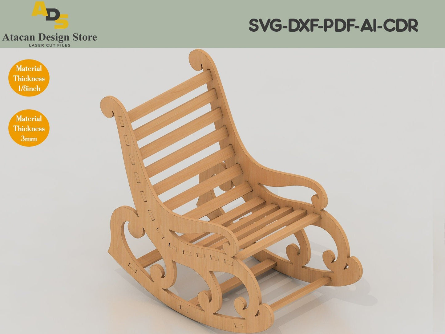 Rocking Chair Laser Cutting files / Laser Machines and CNC cut plans / Glowforge project ADS161