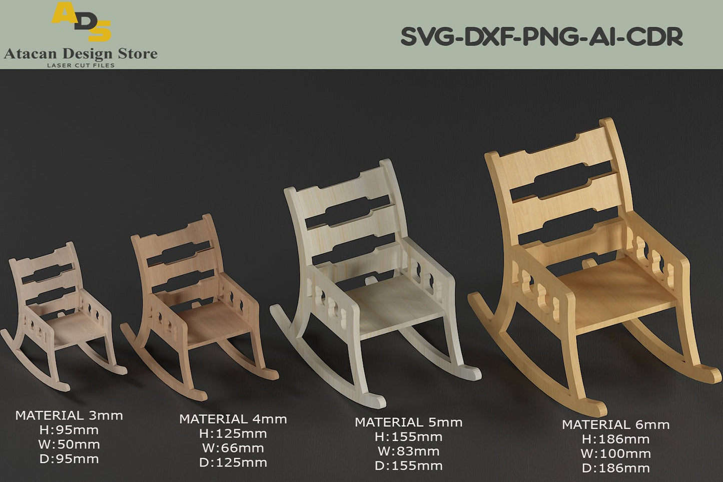 Rocking Chair Woodworking Plan / Miniature Rocking Chair for Vector / Laser cut Templates 281