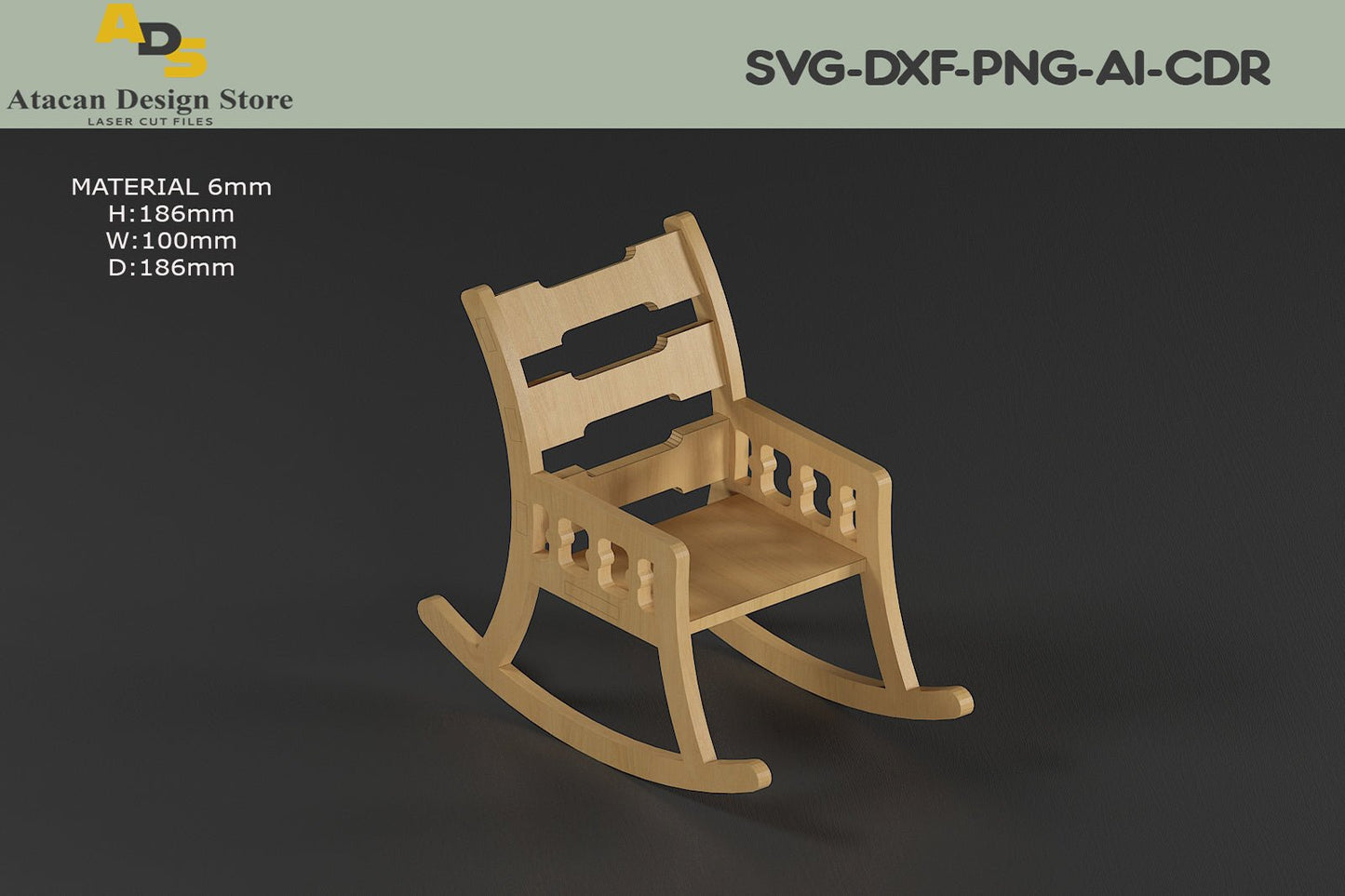 Rocking Chair Woodworking Plan / Miniature Rocking Chair for Vector / Laser cut Templates 281