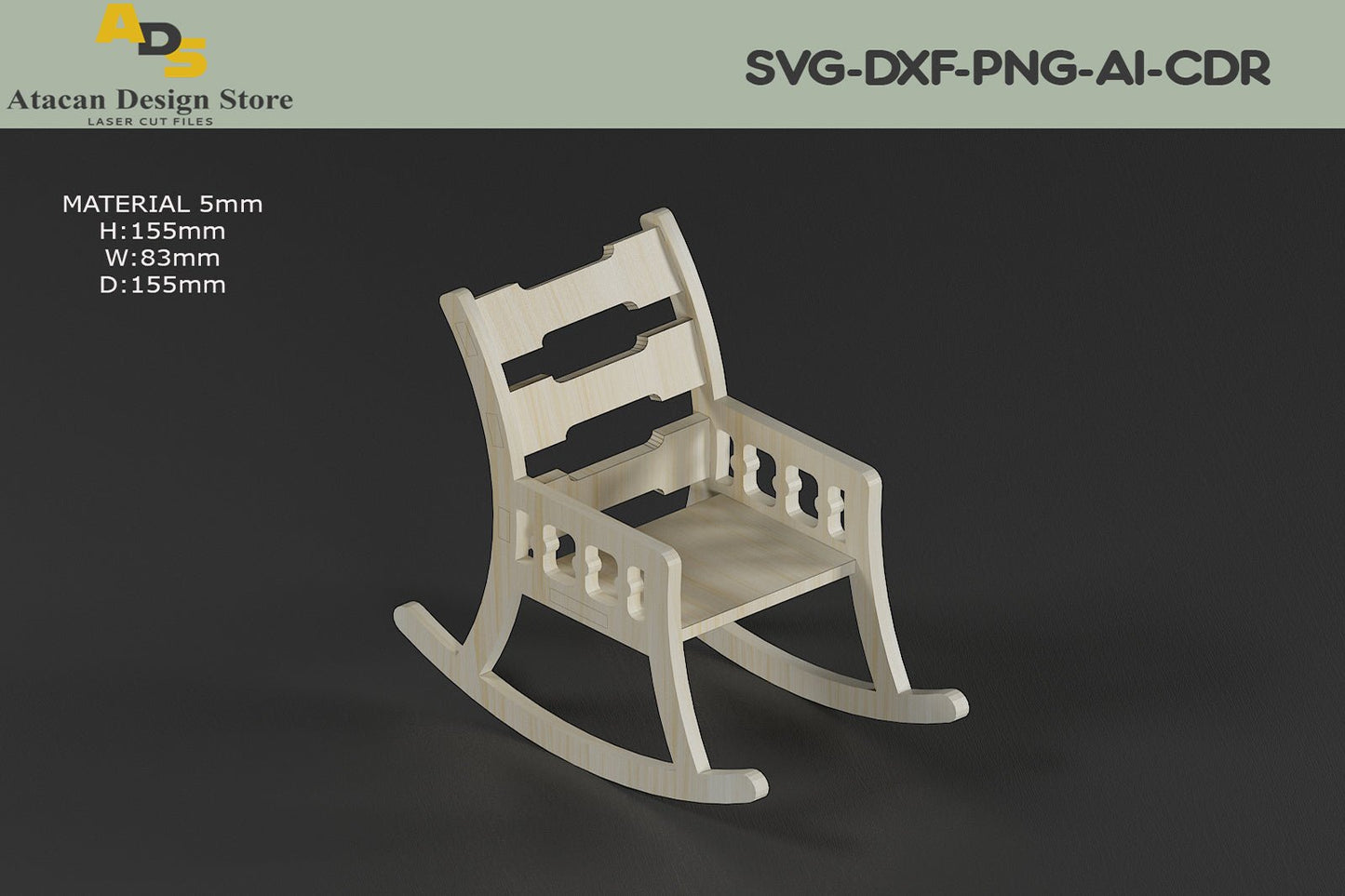 Rocking Chair Woodworking Plan / Miniature Rocking Chair for Vector / Laser cut Templates 281