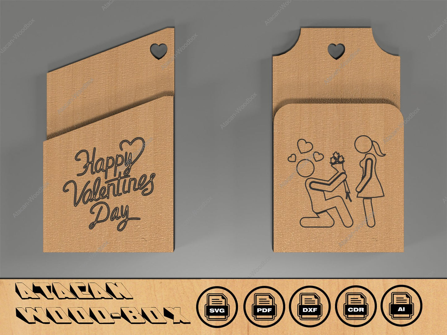 Romantic Gift Card Holder Set - Wooden Love Cases - Happy Valentines Day SVG - Unique Designs For Anniversary 404