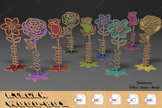 Rose Flowers Laser Cut File / Wood Roses For Mothers Day / Mom Dad Love Anniversary Gift SVG DXF Ai CDR 335