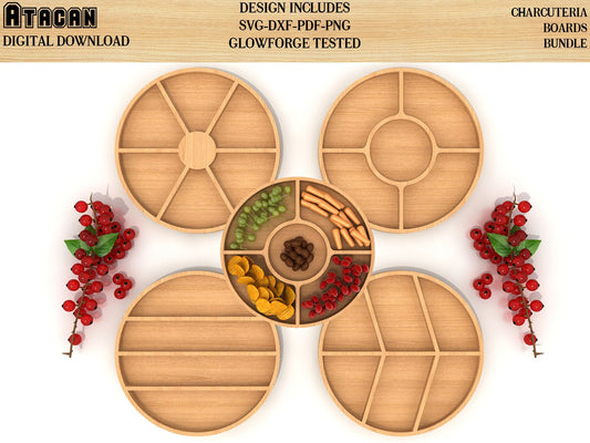 Round Charcuterie Board Svg bundles - Circle Laser Cut Files - Glowforge Ready 130