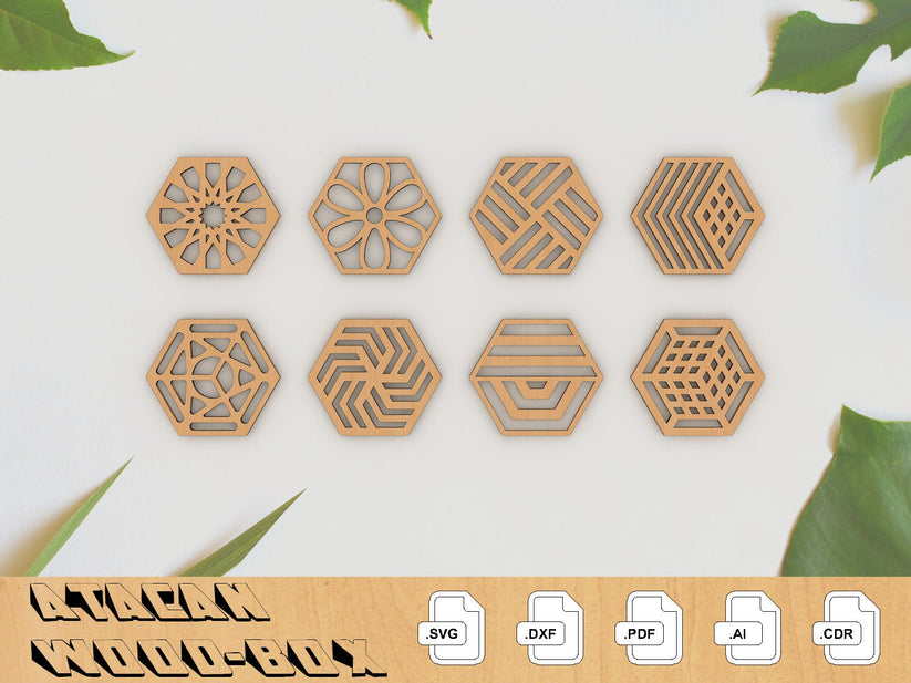 Round Coasters Set - Laser Cut Files - Svg + Dxf + Pdf + Ai + Cdr File ...