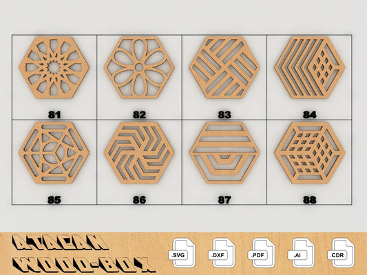 Round Coasters Set - Laser Cut Files - Svg + Dxf + Pdf + Ai + Cdr File - Instant Download 154