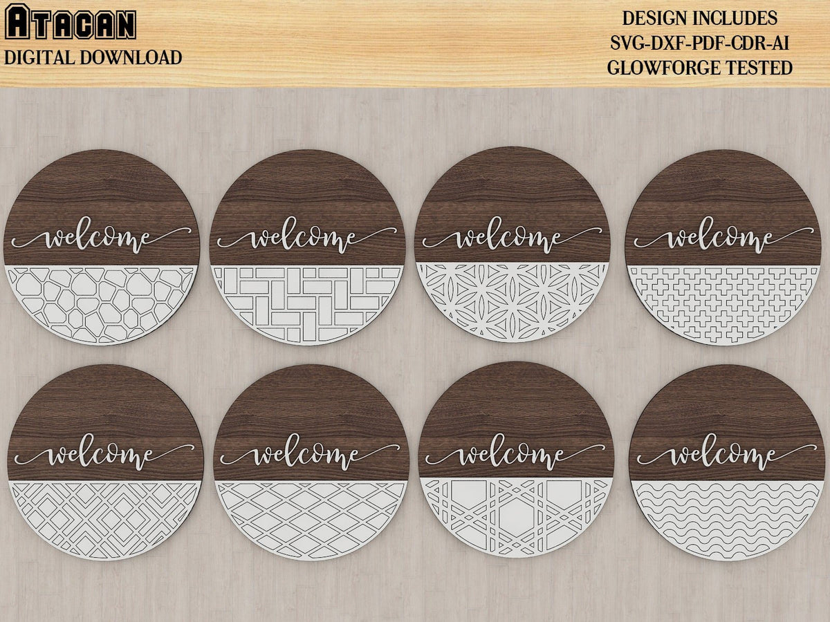 Round Door Hanger Sign Svg Bundle / Welcome Pattern Files / Home Sweet ...