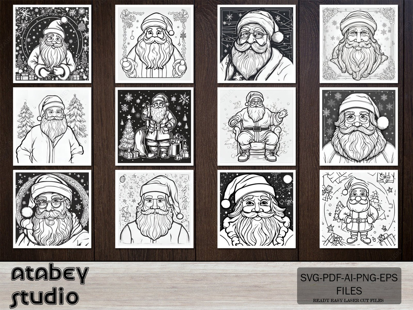 Santa Claus Printable Posters / Square Santa Christmas Download Prints / Digital Downloadable Sheets SVG Ai EPS PNG 542