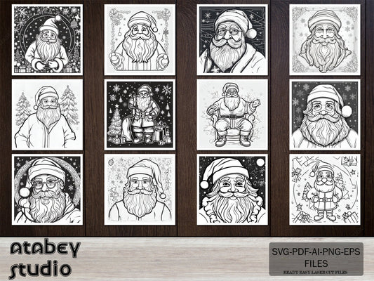 Santa Claus Printable Posters / Square Santa Christmas Download Prints / Digital Downloadable Sheets SVG Ai EPS PNG 542