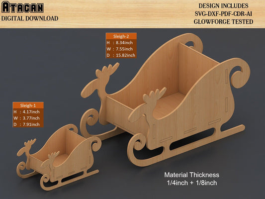 Santa Claus Sleigh Cutting Files / Xmas Home decoration / New year sled / Merry Christmas / Glowforge Wooden Sleighs 474