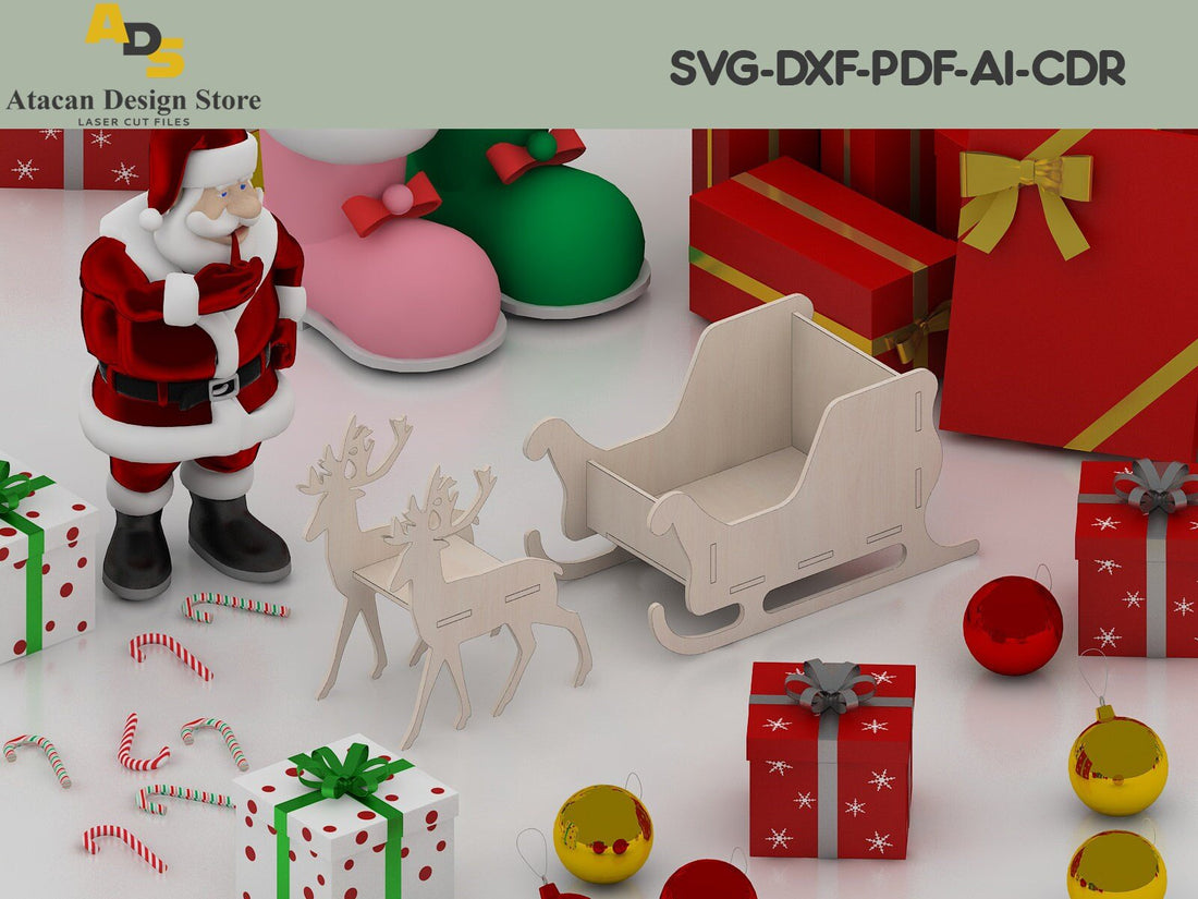 Santa Claus Sleigh Decoration / Sleigh Laser Cut / Wooden Reindeer / G ...